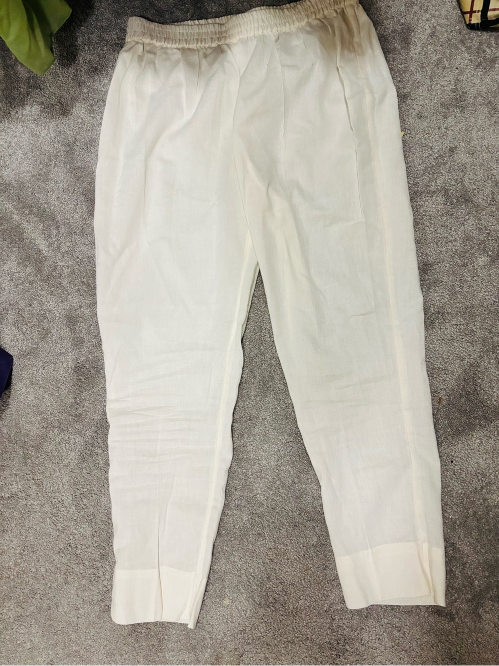 Womens  White Elastic-Waist Casual Pants